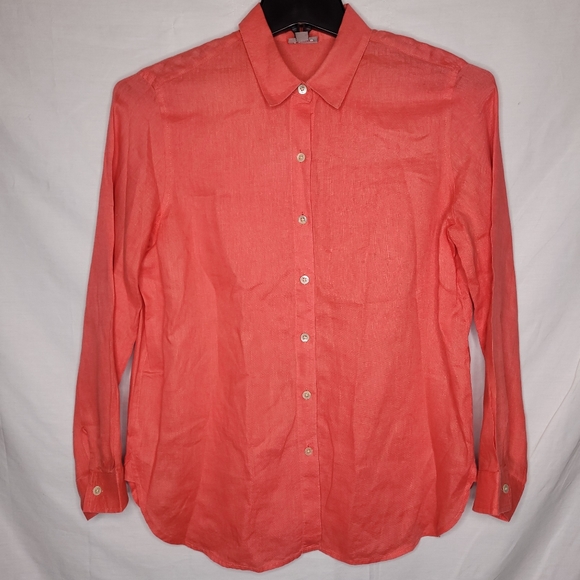 J. Jill Tops - J. JILL 100% Linen Women's Redish Pink Long Sleeve Button Up Shirt XS